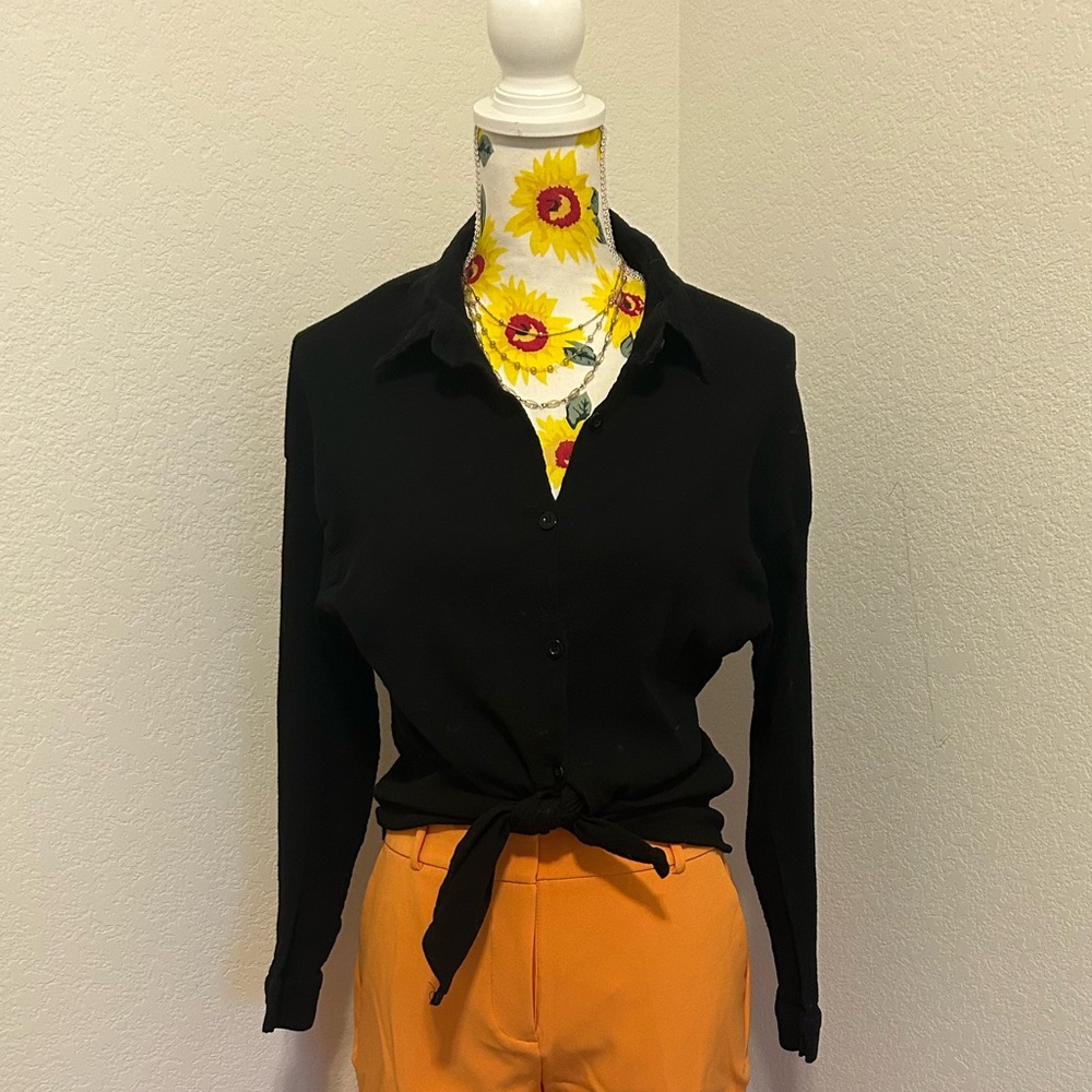 Elegant Black Top and Vibrant Orange Pants Set